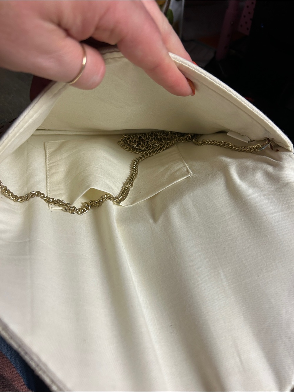 White Leopard Queen Bee Beaded Envelope Clutch features a distinct golden bee - Picture 5 of 5